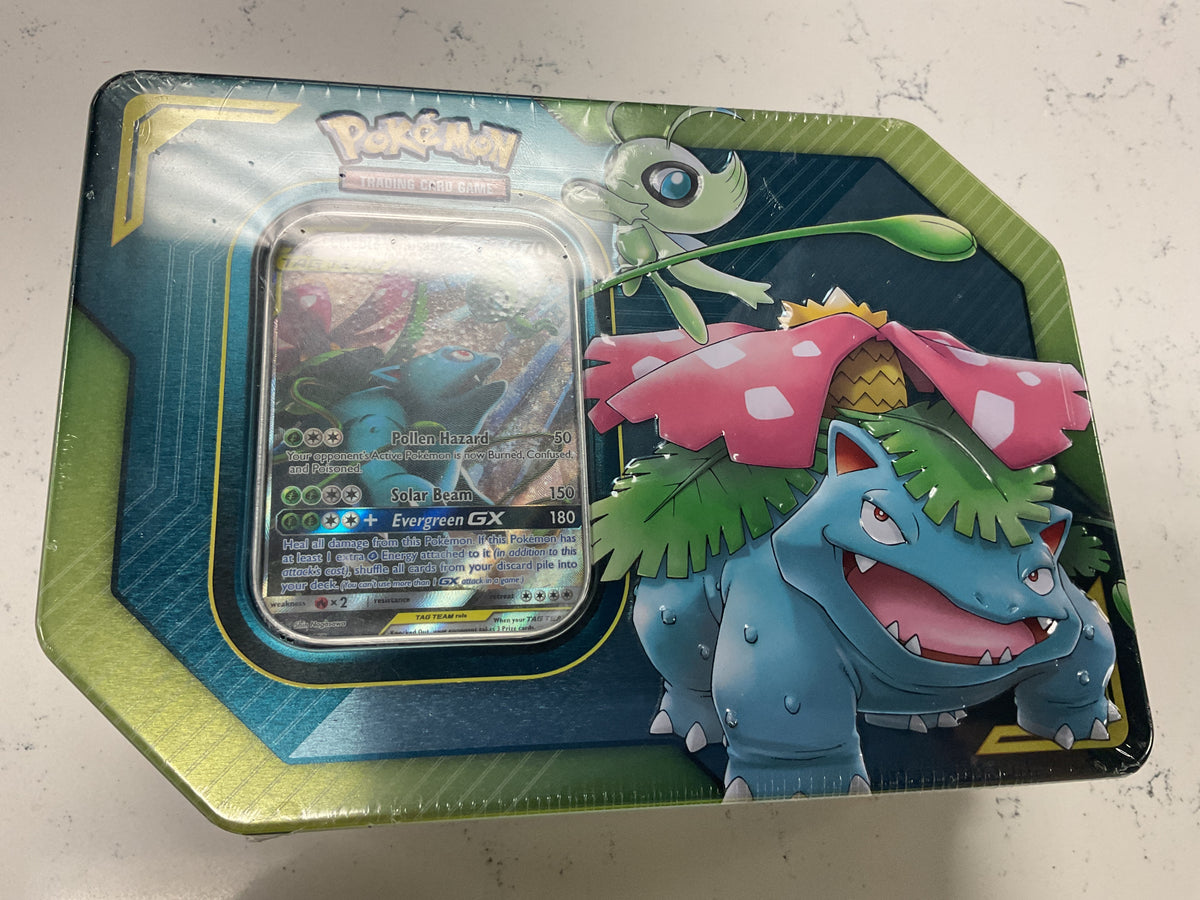 Celebi and Venusaur Tag Team GX Tin